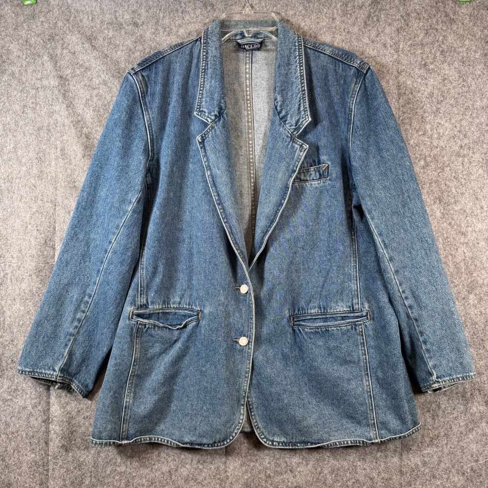 Vtg Denim Jean Blazer Jacket Womens XL Western Button Front Country Chic Cottage